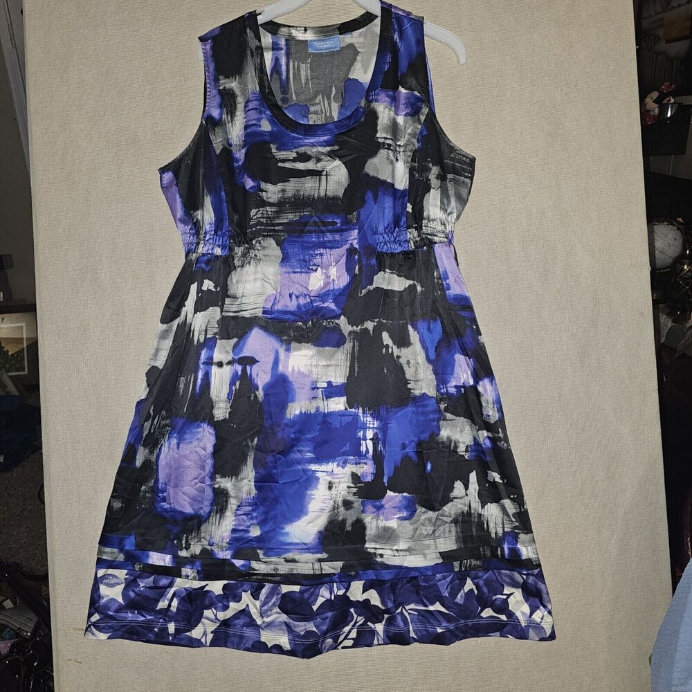 Simply Vera Wang Mini Dress Sz M-Purple/Black Abstract Sleeveless Stretch Tie Bk